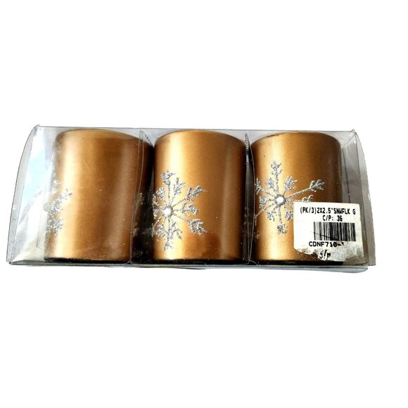 Candles Brown Glitter Snowflake Tea Light  2 1/2 " Tall 2" Top Gift Box Set of 3 - Picture 7 of 14